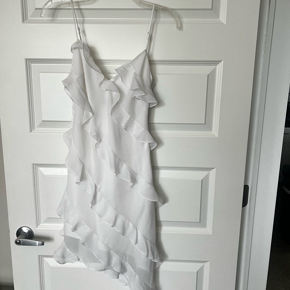 Abercrombie & Fitch White Asymmetrical Ruffled Slip Dress